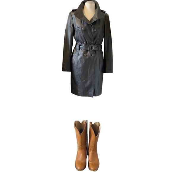 Vintage Jackets & Blazers - VINTAGE - LEATHER TRENCH COAT